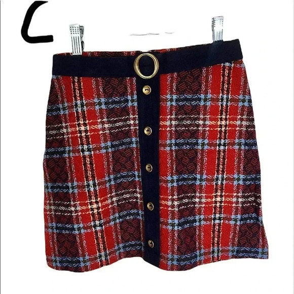 𝅺Vintage Handmade MCM Red/blue tweed trendy mini skirt size‎ XXS - Picture 3 of 10